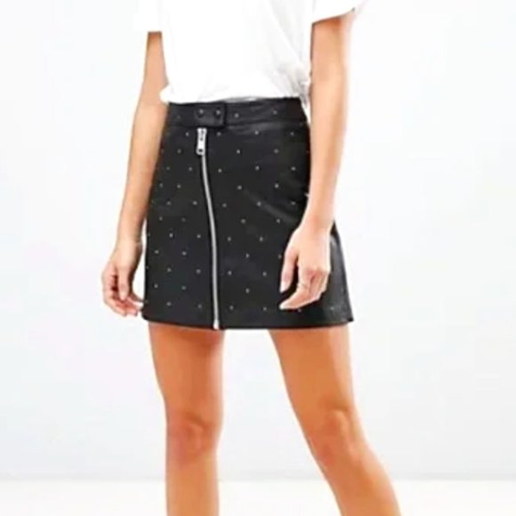 All Saints Black leather Studded Skirt